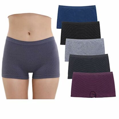 Ruxia Women's Seamless Boyshort Panties Nylon Spandex Underwear Stretch Boxer Briefs Pack of 5 - Image 2