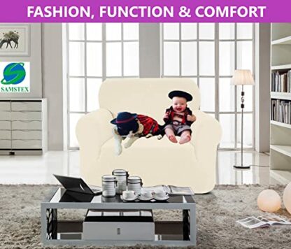 SAMSTEX Stylish Sofa Cover Stretch 1-Piece Sofa Slipcovers High Stretch Sofa Covers 3 Seater Thick Soft Sofa Protector Machine Washable Non Slip Couch Covers - Image 4