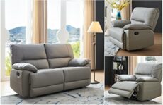 SC Furniture Ltd Grey High Grade Leather Manual Reclining 3 Seater Sofa or 2 Seater Manual Recliner Sofa or Reclining Armchair Suite OREGON