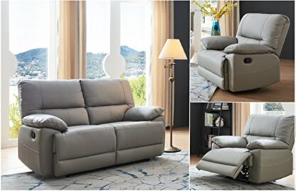 SC Furniture Ltd Grey High Grade Leather Manual Reclining 3 Seater Sofa or 2 Seater Manual Recliner Sofa or Reclining Armchair Suite OREGON - Image 2