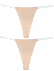 SEAUR Women's Sexy Invisible Thong Underwear Adjustable Clear Straps G-Strings Knickers Low Rise Panties Pack