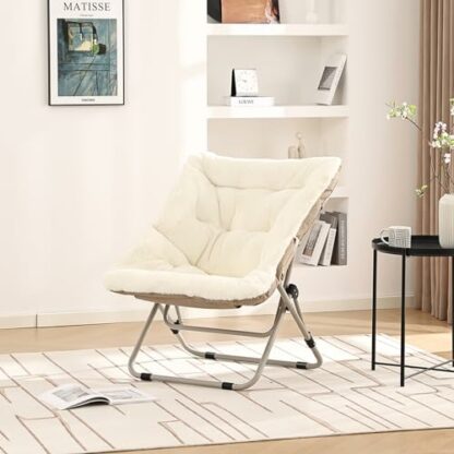 SESHINELL Comfy Saucer Chair with Ottoman, Oversized Folding Faux Fur Chair Soft Furry Lazy Chair - Image 3