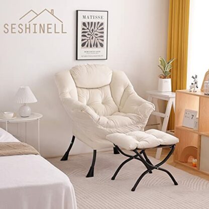 SESHINELL Lazy Chair with Ottoman, Modern Lounge Accent Chair with Armrests and a Side Pocket, Leisure Upholstered Sofa Chair Set, Reading Chair with Footrest 4 SESHINELL Lazy Chair with Ottoman, Modern Lounge Accent Chair with Armrests and a Side Pocket, Leisure Upholstered Sofa Chair Set, Reading Chair with Footrest - Image 4
