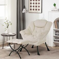 SESHINELL Lazy Chair with Ottoman, Modern Lounge Accent Chair with Armrests and a Side Pocket, Leisure Upholstered Sofa Chair Set, Reading Chair with Footrest