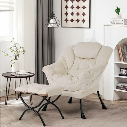 SESHINELL Lazy Chair with Ottoman, Modern Lounge Accent Chair with Armrests and a Side Pocket, Leisure Upholstered Sofa Chair Set, Reading Chair with Footrest 2 SESHINELL Lazy Chair with Ottoman, Modern Lounge Accent Chair with Armrests and a Side Pocket, Leisure Upholstered Sofa Chair Set, Reading Chair with Footrest - Image 2