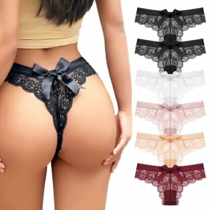 SHAINE 5pcs Women's Knickers Sexy Lace Briefs Underwear Fit Panties Low Rise Soft Bikini - Image 2
