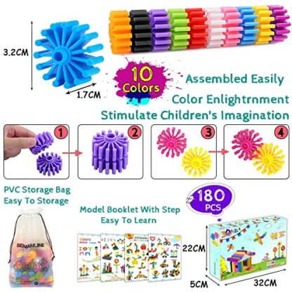 SIENIANLINE Gears Interlocking Learning Set, STEM Construction Toy Set - Building Kit Toys 180 Pcs - 10 Colors 4 SIENIANLINE Gears Interlocking Learning Set, STEM Construction Toy Set - Building Kit Toys 180 Pcs - 10 Colors - Image 4