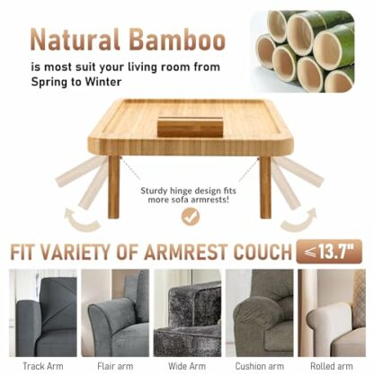 SINWANT Bamboo Sofa Tray Table Clip on Side Table for Wide Couches Arm, Foldable Couch Tray with 360° Rotating Phone Holder, Armrest Table for Eating/Drinks/Snacks/Remote/Control 4 SINWANT Bamboo Sofa Tray Table Clip on Side Table for Wide Couches Arm, Foldable Couch Tray with 360° Rotating Phone Holder, Armrest Table for Eating/Drinks/Snacks/Remote/Control - Image 4