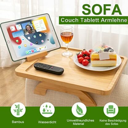 SINWANT Sofa Tray Non-Slip Wooden Bamboo Couch Tray Armrest Sofa Tray Armrest as Sofa Shelf, Drink Holder Armrest Tray - Image 3