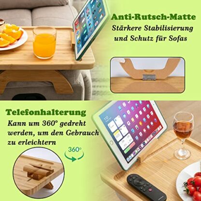 SINWANT Sofa Tray Non-Slip Wooden Bamboo Couch Tray Armrest Sofa Tray Armrest as Sofa Shelf, Drink Holder Armrest Tray - Image 4