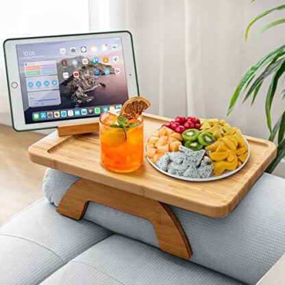 SINWANT Sofa Tray Non-Slip Wooden Bamboo Couch Tray Armrest Sofa Tray Armrest as Sofa Shelf, Drink Holder Armrest Tray - Image 2