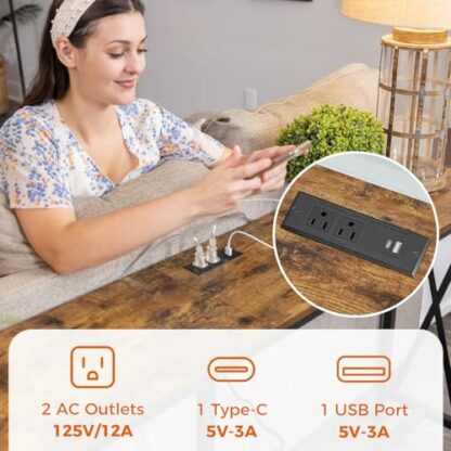 SUPERJARE Console Table with 2 Outlet and 2 USB Ports, Entryway Table with Metal Frame, Narrow Sofa Table for Living Room and Hallway - Rustic Brown 4 SUPERJARE Console Table with 2 Outlet and 2 USB Ports, Entryway Table with Metal Frame, Narrow Sofa Table for Living Room and Hallway - Rustic Brown - Image 4