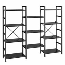 SUPERJARE Triple 5 Tier Bookshelf, Bookcase with 14 Open Display Shelves, Ladder Bookshelf, Wide Book Shelf Book Case with Steel Frame, Wood Board, for Home & Office