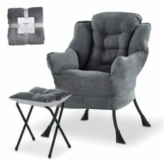 Saimly Armchair Accent Chair, Upholstered Sherpa Lazy Chair Lounge Armchair with Side Pocket, Metal Frame Lazy Comfy Seat Reading Chair for Living Room Bedroom