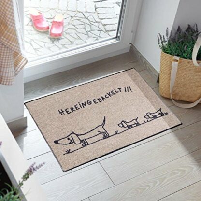 Salonloewe Washable Doormat 50 x 75 cm with "Hereingedackelt" Wording Beige/Charcoal with Dachshund Motif Doormat Shoe Cleaner Doormat Door Mat 3 Salonloewe Washable Doormat 50 x 75 cm with "Hereingedackelt" Wording Beige/Charcoal with Dachshund Motif Doormat Shoe Cleaner Doormat Door Mat - Image 3