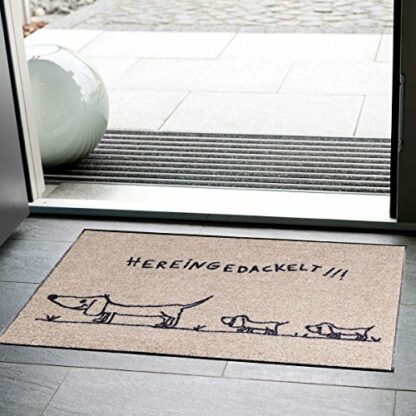 Salonloewe Washable Doormat 50 x 75 cm with "Hereingedackelt" Wording Beige/Charcoal with Dachshund Motif Doormat Shoe Cleaner Doormat Door Mat 4 Salonloewe Washable Doormat 50 x 75 cm with "Hereingedackelt" Wording Beige/Charcoal with Dachshund Motif Doormat Shoe Cleaner Doormat Door Mat - Image 4