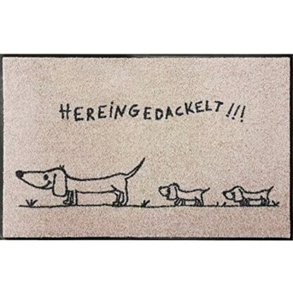 Salonloewe Washable Doormat 50 x 75 cm with "Hereingedackelt" Wording Beige/Charcoal with Dachshund Motif Doormat Shoe Cleaner Doormat Door Mat 2 Salonloewe Washable Doormat 50 x 75 cm with "Hereingedackelt" Wording Beige/Charcoal with Dachshund Motif Doormat Shoe Cleaner Doormat Door Mat - Image 2