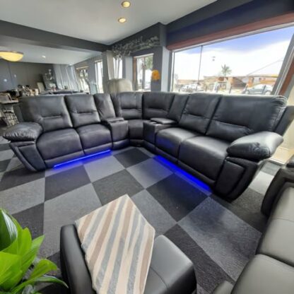 Sara Electric Recliner Corner Sofa With Cupholders - USB Charging Ports - LED Lights - Leather Corner Sofa Grey 3 Sara Electric Recliner Corner Sofa With Cupholders - USB Charging Ports - LED Lights - Leather Corner Sofa Grey - Image 3