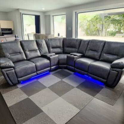 Sara Electric Recliner Corner Sofa With Cupholders - USB Charging Ports - LED Lights - Leather Corner Sofa Grey 2 Sara Electric Recliner Corner Sofa With Cupholders - USB Charging Ports - LED Lights - Leather Corner Sofa Grey - Image 2