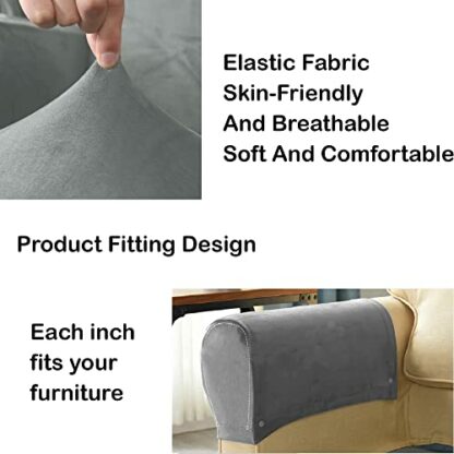 Set of 2/4 Armrest Covers, Sofa Stretch Armchair Covers, Anti-Slip Furniture Protector Slipcovers, Soft Velvet Couch Arm Covers for Sofa Recliner Chair - Image 4