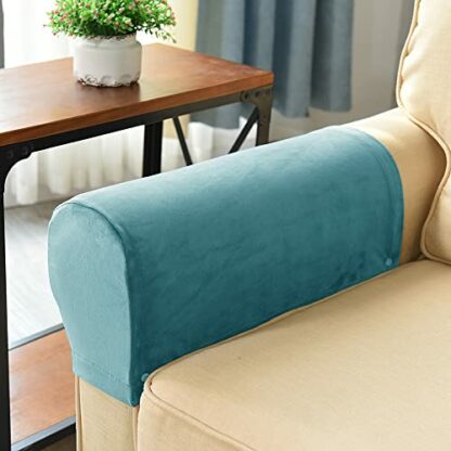 Set of 2/4 Armrest Covers, Sofa Stretch Armchair Covers, Anti-Slip Furniture Protector Slipcovers, Soft Velvet Couch Arm Covers for Sofa Recliner Chair - Image 2