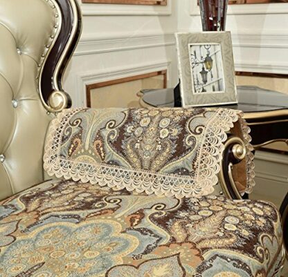 Sideli Armrest Pads European Green Sofa Armrest Protector Non-Slip Sofa Arm Pad With Lace Decor (Green, 2PC-Arm cover 20x24) - Image 3