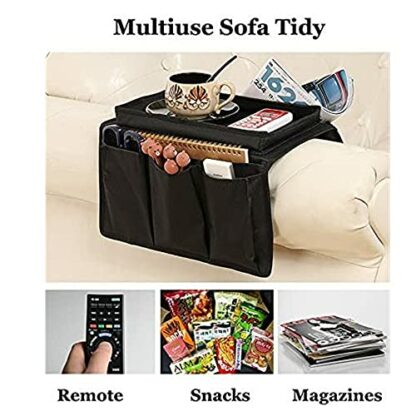 Sofa Candy Organizer with Tray Sofa Armrest Organizer with Cup Holder Couch Armchair TV Remote Caddy Sofa Storage Bag for Phone Tablet Book Magazines DVD Eyeglasses Drinker Snacks Holder Pouch Pocket - Image 3