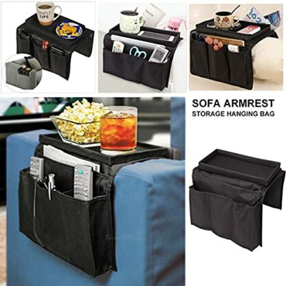 Sofa Candy Organizer with Tray Sofa Armrest Organizer with Cup Holder Couch Armchair TV Remote Caddy Sofa Storage Bag for Phone Tablet Book Magazines DVD Eyeglasses Drinker Snacks Holder Pouch Pocket - Image 4
