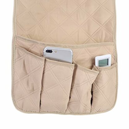 Sofa Chair Armrest Storage Organizer Non-Slip Couch Recliner Remote Control Holder Waterproof Sofa Arm Tidy Hanging Storage Bag with 5 Pockets Holder Pouch for Cellphone Tablet Notepad Book Magazines - Image 3