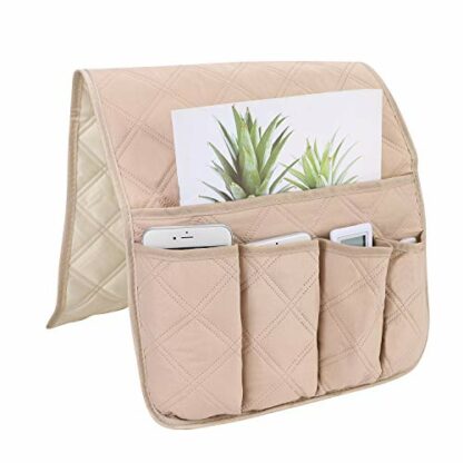 Sofa Chair Armrest Storage Organizer Non-Slip Couch Recliner Remote Control Holder Waterproof Sofa Arm Tidy Hanging Storage Bag with 5 Pockets Holder Pouch for Cellphone Tablet Notepad Book Magazines - Image 2