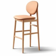 Solid Oak Wood Upholstered Barstool with Backrest Tall Height Padded Seat Perfect for Dining Makeup Vanity Bedroom Living Room