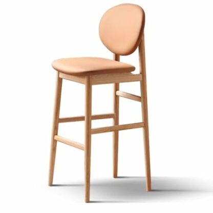 Solid Oak Wood Upholstered Barstool with Backrest Tall Height Padded Seat Perfect for Dining Makeup Vanity Bedroom Living Room - Image 2