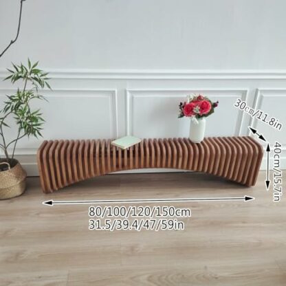 Solid Pine Entryway TV Cabinet Bench Creative Accordion Design Suitable for Kitchen Hotel Living Room Wooden Dining Bench with Storage Compartment Light Walnut Finish - Image 3