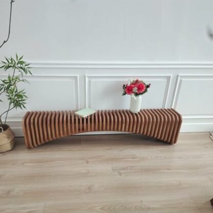 Solid Pine Entryway TV Cabinet Bench Creative Accordion Design Suitable for Kitchen Hotel Living Room Wooden Dining Bench with Storage Compartment Light Walnut Finish - Image 2