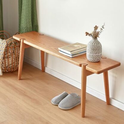 Solid Wood Dining Room Table Bench Multifunctional Shoe Changing Stool for Kitchen and Porch Large Cherry Wood Bench for Entryway Extra Long Wooden Bench for Dining Room (105cm/40in) - Image 4