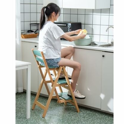 Solid Wood Folding Chair Home Three step Ladder Indoor Modern Minimalist High Stool (Blue) Multi function Foldable Step Stool 4 Solid Wood Folding Chair Home Three step Ladder Indoor Modern Minimalist High Stool (Blue) Multi function Foldable Step Stool - Image 4