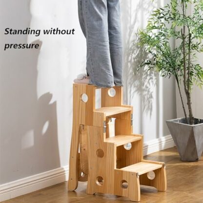 Solid Wood Folding Ladder Chair Dual purpose Staircase Multi function (Brown) 4 Solid Wood Folding Ladder Chair Dual purpose Staircase Multi function (Brown) - Image 4