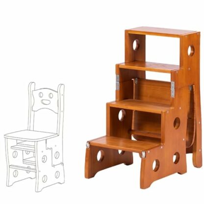 Solid Wood Folding Ladder Chair Dual purpose Staircase Multi function (Brown) 2 Solid Wood Folding Ladder Chair Dual purpose Staircase Multi function (Brown) - Image 2