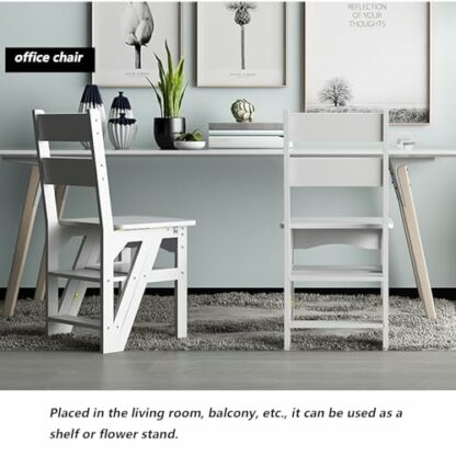 Solid Wood Folding Staircase Chair Multi functional Indoor Climbing Ladder Dual use Stool Brown - Image 3