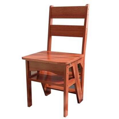 Solid Wood Folding Staircase Chair Multi functional Indoor Climbing Ladder Dual use Stool Brown - Image 2