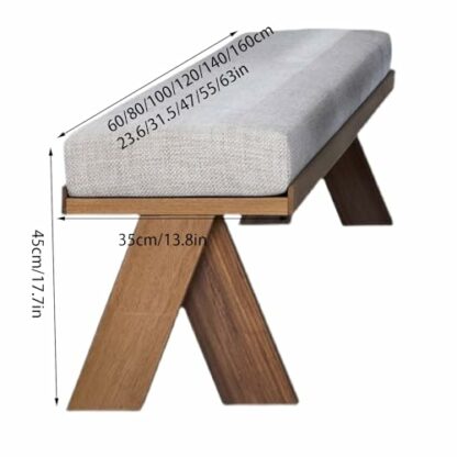 SEIFE Linen kitchen large bench table chair，Solid Wood Bed end stool，narrow Dining table stool，farmhouse indoor long entryway bench，kitchen & dining room benches，Soft seat bench for entryway indoor - Image 3