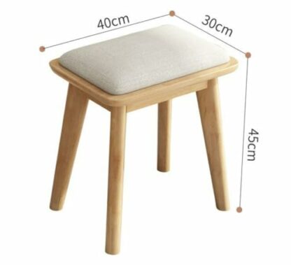 Solid Wood Scandinavian Style Dressing Stool with Fabric Seat Modern Luxury Dining Chair for Makeup Minimalist Vanity Stool (Original Wood A) - Image 3