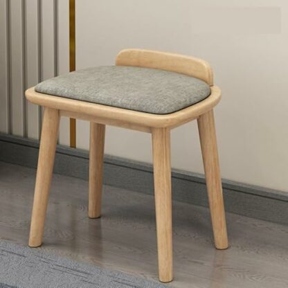Solid Wood Scandinavian Style Dressing Stool with Fabric Seat Modern Luxury Dining Chair for Makeup Minimalist Vanity Stool (Original Wood A) - Image 2