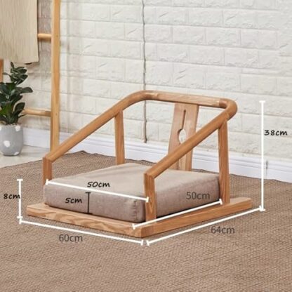 Solid Wood Tatami Floor Mat Seats, Japanese Legless Tea Chairs with Armrests and Backrest, Portable Floor Chair Lazy Sofa for Bay Windows, Meditation Chairs - Image 3
