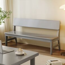 Rustic Grey Wood Farmhouse Bench with Backrest for Living Room Entryway or Dining Table Double Long Bench for Balcony or Home Decor 120 * 45 * 50cm