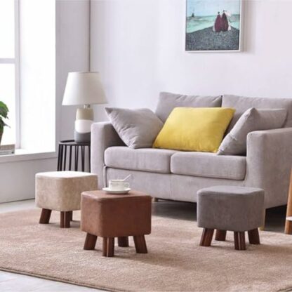 Square Faux Leather Pouffe Ottoman with Wooden Legs for Living Room Bedroom Garden Beige Small Chair 28 * 28 * 28Cm - Image 3