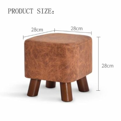 Square Faux Leather Pouffe Ottoman with Wooden Legs for Living Room Bedroom Garden Beige Small Chair 28 * 28 * 28Cm - Image 4