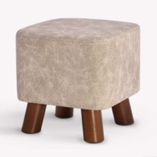 Square Faux Leather Pouffe Ottoman with Wooden Legs for Living Room Bedroom Garden Beige Small Chair 28 * 28 * 28Cm