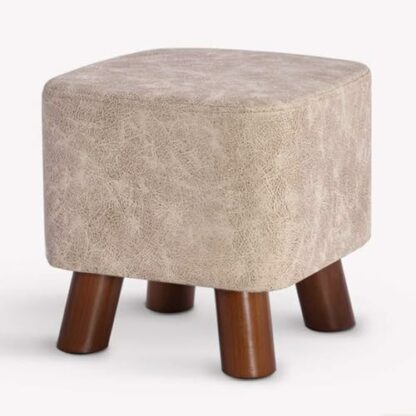 Square Faux Leather Pouffe Ottoman with Wooden Legs for Living Room Bedroom Garden Beige Small Chair 28 * 28 * 28Cm - Image 2