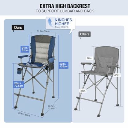 Stonehomy Extra Tall Folding Chairs for Adults 330lbs, Portable Bar Height Foldable Director Chairs for Camping Outside, Comfortable with High Back and Footrest, Blue 4 Stonehomy Extra Tall Folding Chairs for Adults 330lbs, Portable Bar Height Foldable Director Chairs for Camping Outside, Comfortable with High Back and Footrest, Blue - Image 4